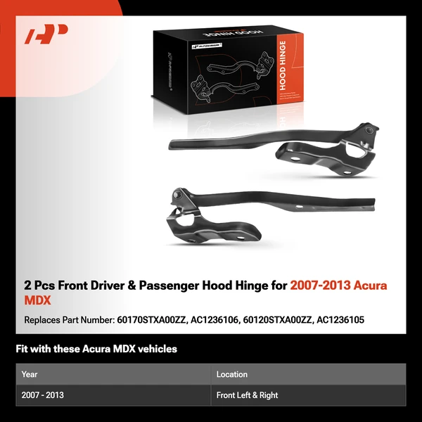 2 Pcs Front Driver & Passenger Hood Hinge for 2007-2013 Acura MDX