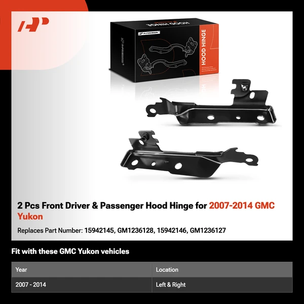 2 Pcs Front Driver & Passenger Hood Hinge for 2007-2014 GMC Yukon