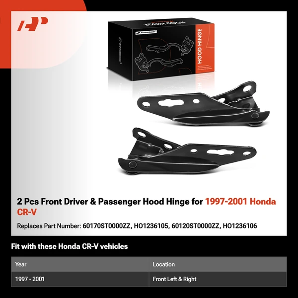 2 Pcs Front Driver & Passenger Hood Hinge for 1997-2001 Honda CR-V