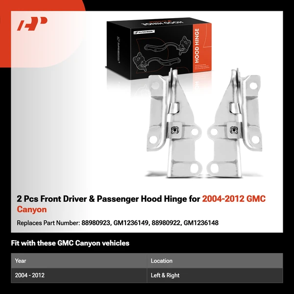 2 Pcs Front Driver & Passenger Hood Hinge for 2004-2012 GMC Canyon