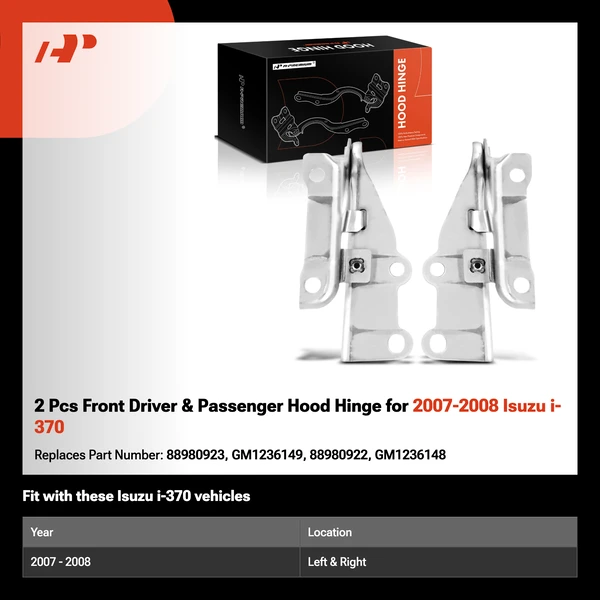 2 Pcs Front Driver & Passenger Hood Hinge for 2007-2008 Isuzu i-370