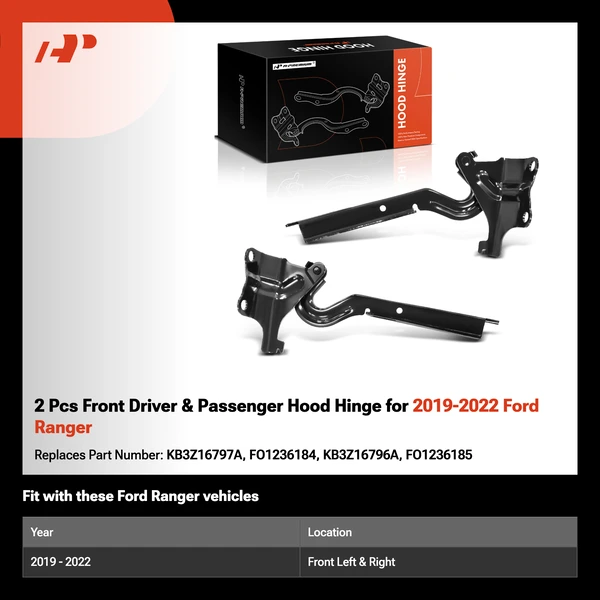 2 Pcs Front Driver & Passenger Hood Hinge for 2019-2022 Ford Ranger