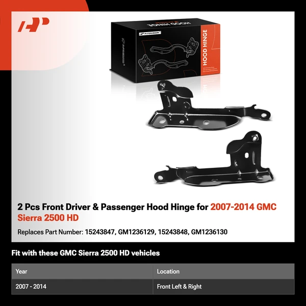 2 Pcs Front Driver & Passenger Hood Hinge for 2007-2014 GMC Sierra 2500 HD