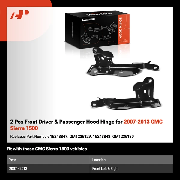 2 Pcs Front Driver & Passenger Hood Hinge for 2007-2013 GMC Sierra 1500