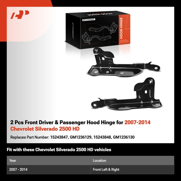 2 Pcs Front Driver & Passenger Hood Hinge for 2007-2014 Chevrolet Silverado 2500 HD