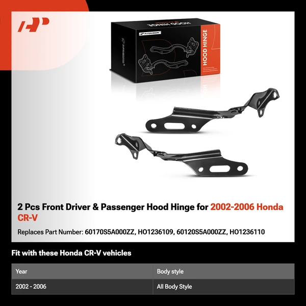 2 Pcs Front Driver & Passenger Hood Hinge for 2002-2006 Honda CR-V