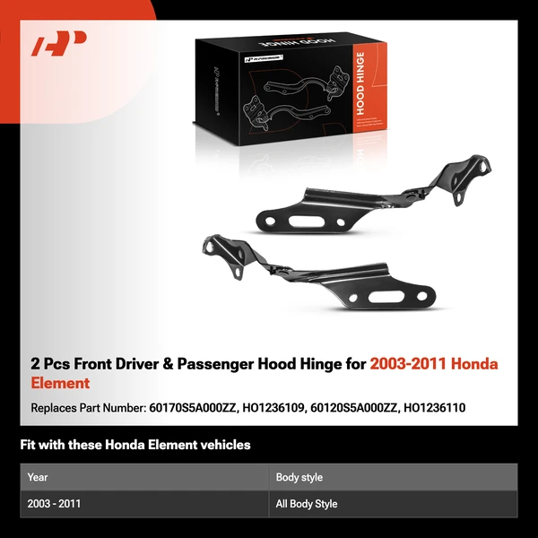 2 Pcs Front Driver & Passenger Hood Hinge for 2003-2011 Honda Element