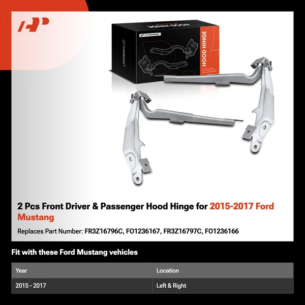 2 Pcs Front Driver & Passenger Hood Hinge for 2015-2017 Ford Mustang