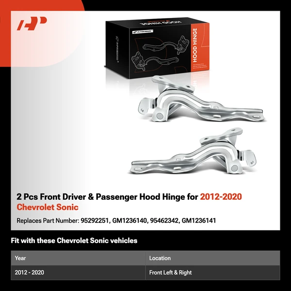 2 Pcs Front Driver & Passenger Hood Hinge for 2012-2020 Chevrolet Sonic