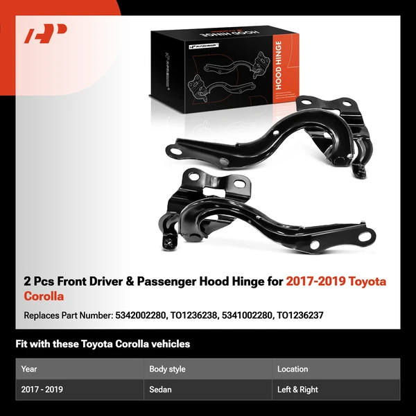 2 Pcs Front Driver & Passenger Hood Hinge for 2017-2019 Toyota Corolla