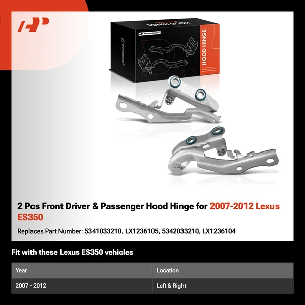 2 Pcs Front Driver & Passenger Hood Hinge for 2007-2012 Lexus ES350