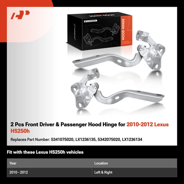2 Pcs Front Driver & Passenger Hood Hinge for 2010-2012 Lexus HS250h