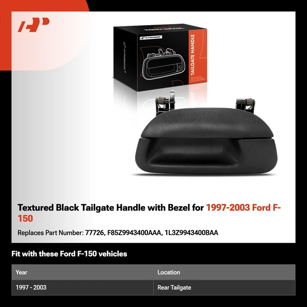 Textured Black Tailgate Handle with Bezel for 1997-2003 Ford F-150