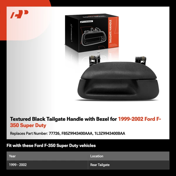 Textured Black Tailgate Handle with Bezel for 1999-2002 Ford F-350 Super Duty