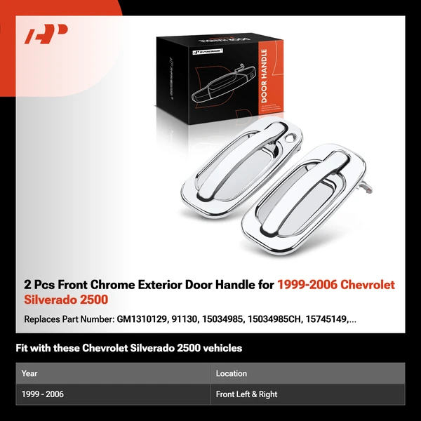 2 Pcs Front Chrome Exterior Door Handle for 1999-2006 Chevrolet Silverado 2500