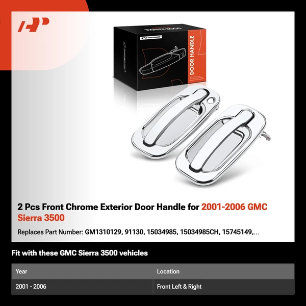 2 Pcs Front Chrome Exterior Door Handle for 2001-2006 GMC Sierra 3500