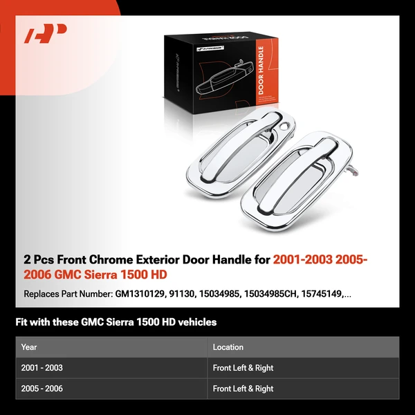 2 Pcs Front Chrome Exterior Door Handle for 2001-2003 2005-2006 GMC Sierra 1500 HD