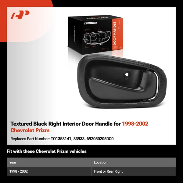Textured Black Right Interior Door Handle for 1998-2002 Chevrolet Prizm