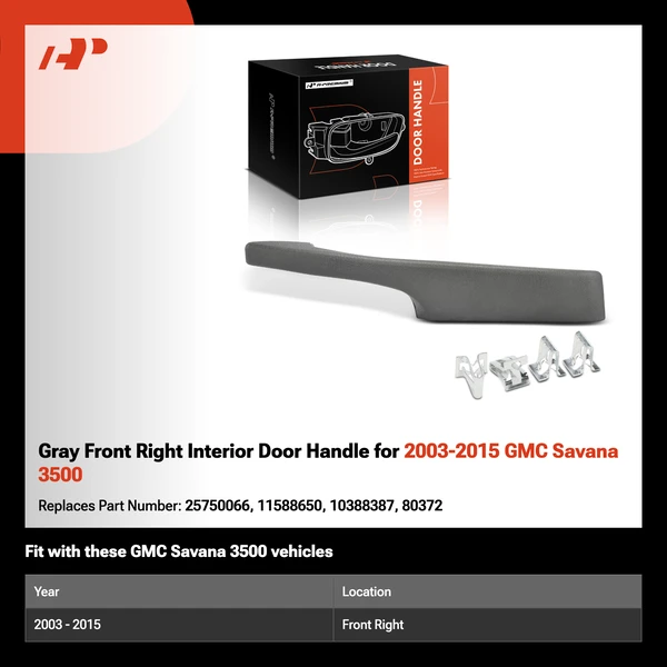 Gray Front Right Interior Door Handle for 2003-2015 GMC Savana 3500