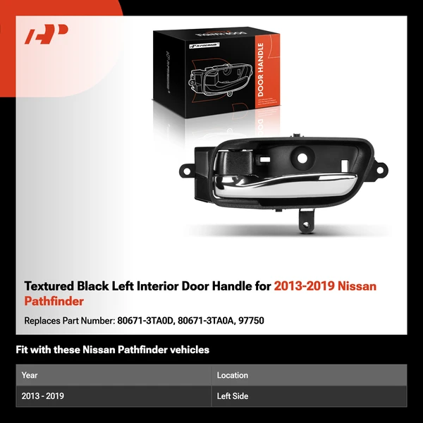 Textured Black Left Interior Door Handle for 2013-2019 Nissan Pathfinder
