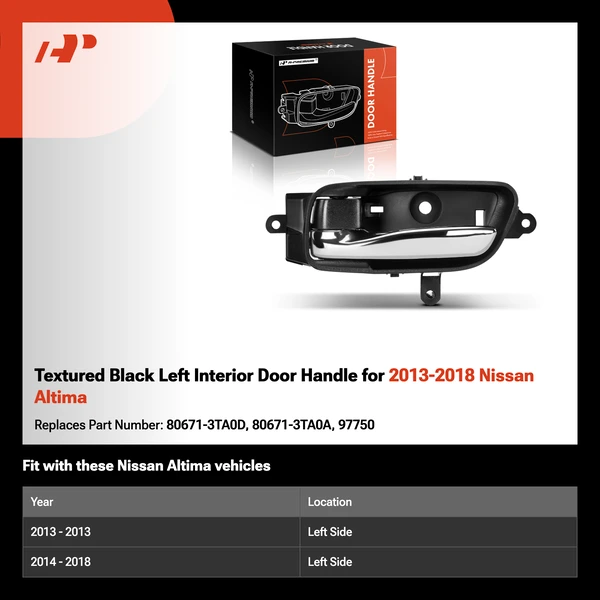 Textured Black Left Interior Door Handle for 2013-2018 Nissan Altima