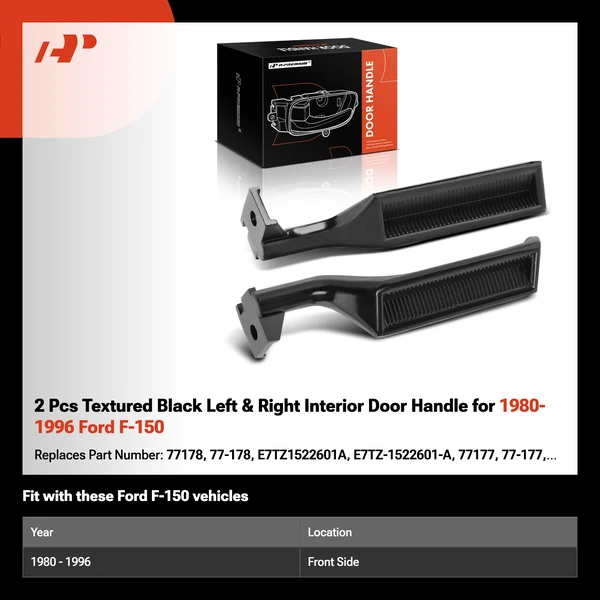 2 Pcs Textured Black Left & Right Interior Door Handle for 1980-1996 Ford F-150
