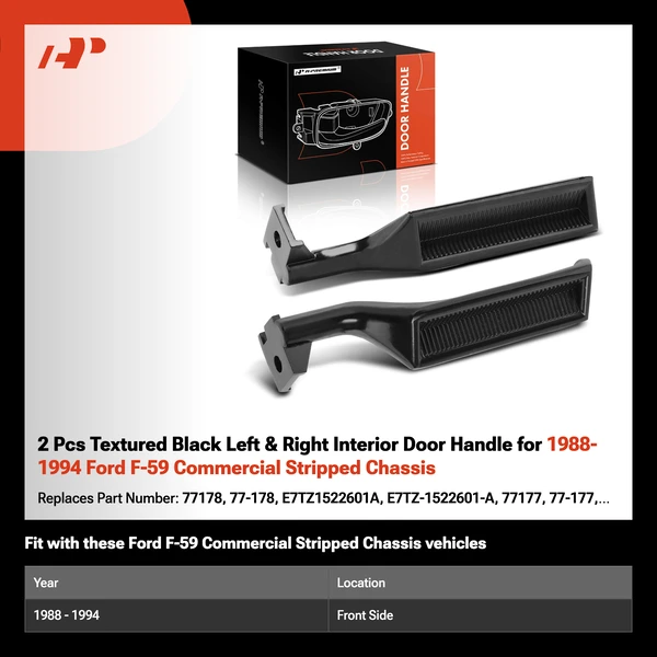 2 Pcs Textured Black Left & Right Interior Door Handle for 1988-1994 Ford F-59 Commercial Stripped Chassis