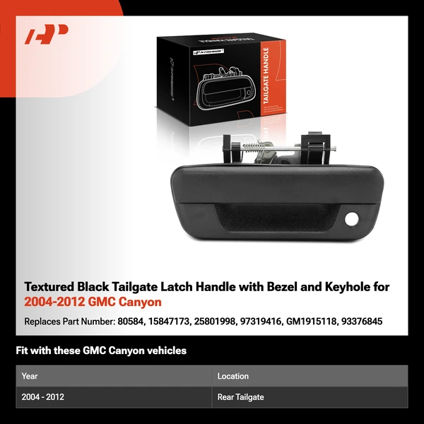 Textured Black Tailgate Latch Handle with Bezel and Keyhole for 2004-2012 GMC Canyon