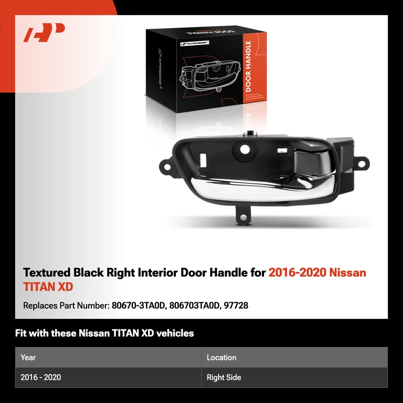 Textured Black Right Interior Door Handle for 2016-2020 Nissan TITAN XD