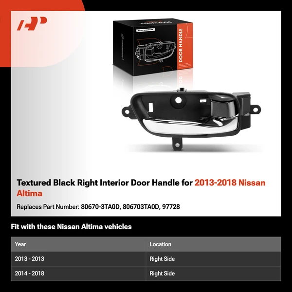 Textured Black Right Interior Door Handle for 2013-2018 Nissan Altima