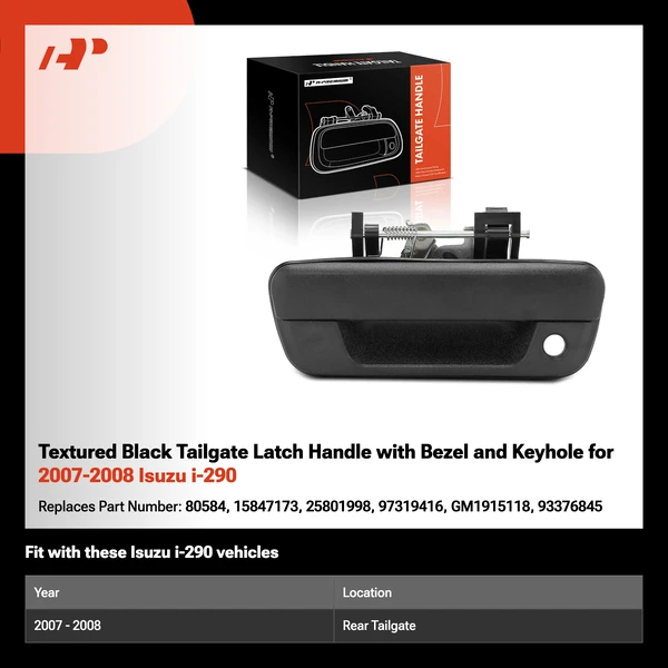 Textured Black Tailgate Latch Handle with Bezel and Keyhole for 2007-2008 Isuzu i-290