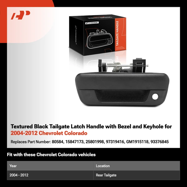 Textured Black Tailgate Latch Handle with Bezel and Keyhole for 2004-2012 Chevrolet Colorado