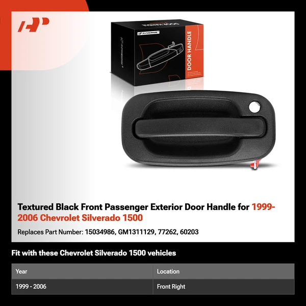 Textured Black Front Passenger Exterior Door Handle for 1999-2006 Chevrolet Silverado 1500