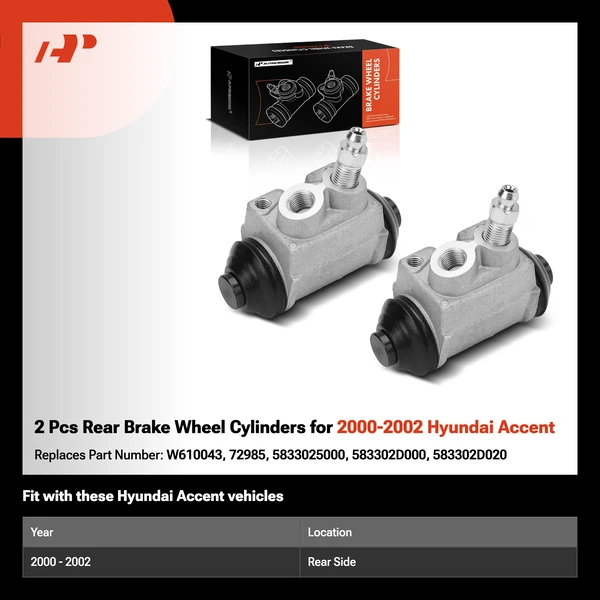 2 Pcs Rear Brake Wheel Cylinders for 2000-2002 Hyundai Accent