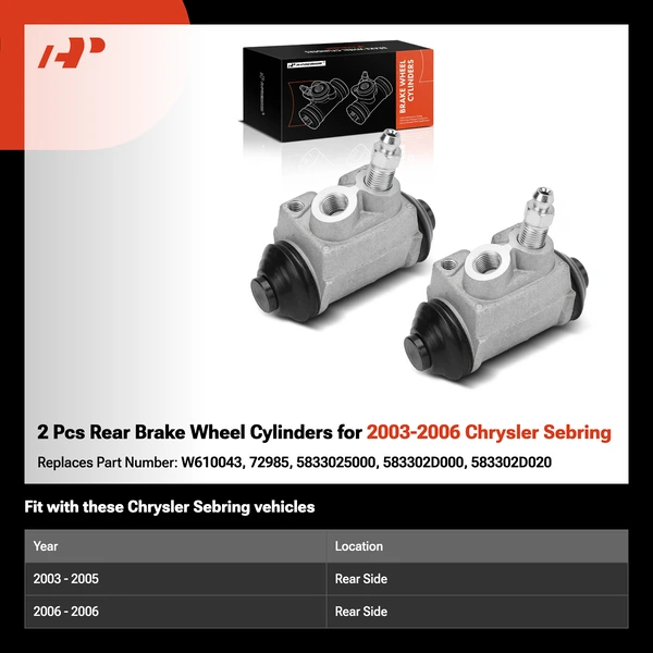 2 Pcs Rear Brake Wheel Cylinders for 2003-2006 Chrysler Sebring