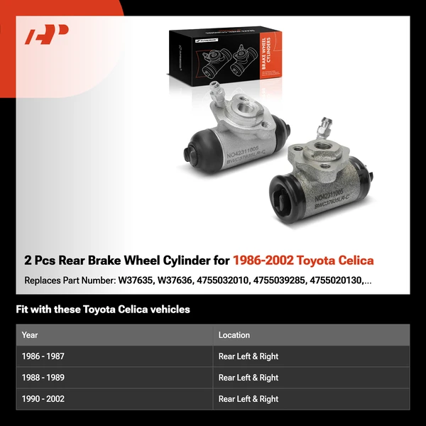 2 Pcs Rear Brake Wheel Cylinder for 1986-2002 Toyota Celica
