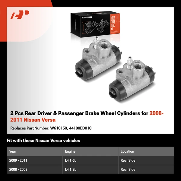 2 Pcs Rear Driver & Passenger Brake Wheel Cylinders for 2008-2011 Nissan Versa