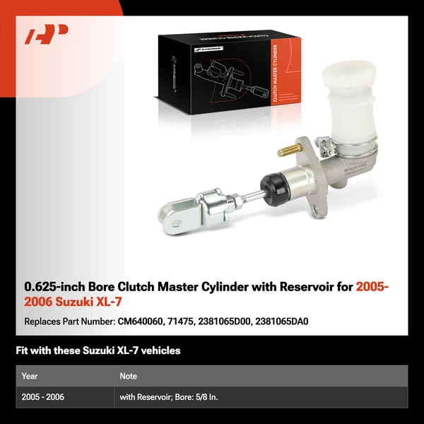 0.625-inch Bore Clutch Master Cylinder with Reservoir for 2005-2006 Suzuki XL-7