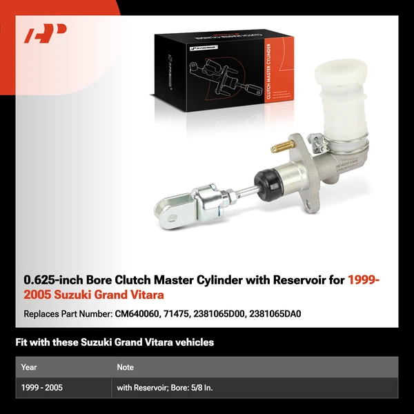0.625-inch Bore Clutch Master Cylinder with Reservoir for 1999-2005 Suzuki Grand Vitara