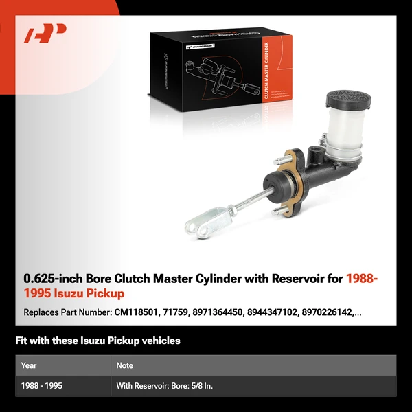0.625-inch Bore Clutch Master Cylinder with Reservoir for 1988-1995 Isuzu Pickup