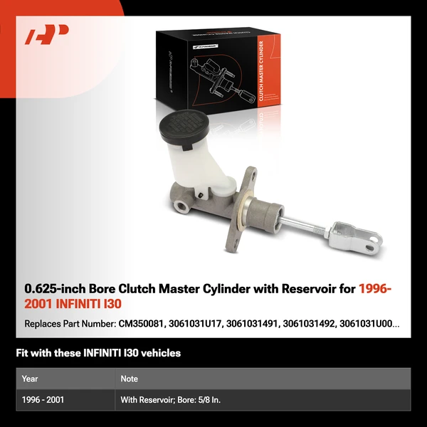 0.625-inch Bore Clutch Master Cylinder with Reservoir for 1996-2001 INFINITI I30