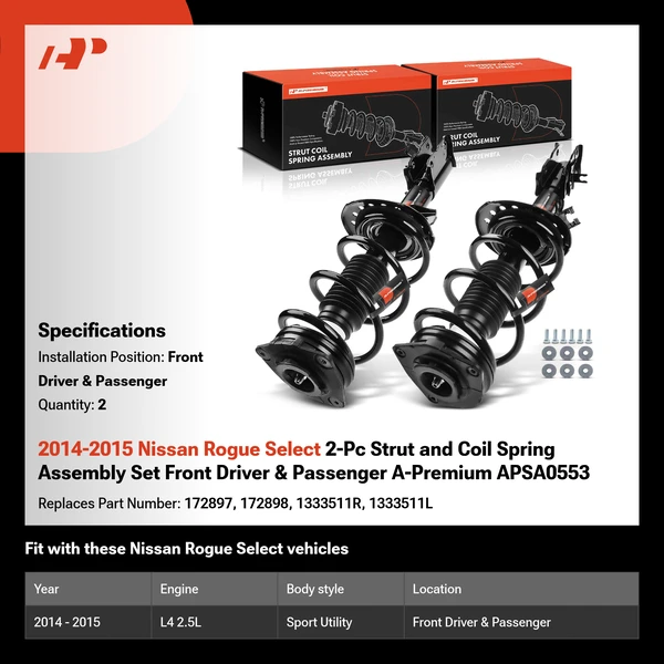 2014-2015 Nissan Rogue Select 2-Pc Strut and Coil Spring Assembly Set Front Driver & Passenger A-Premium APSA0553