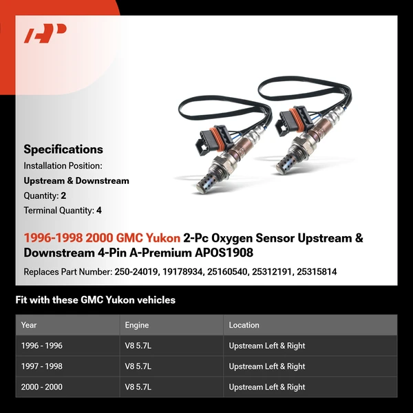 1996-1998 2000 GMC Yukon 2-Pc Oxygen Sensor Upstream & Downstream 4-Pin A-Premium APOS1908