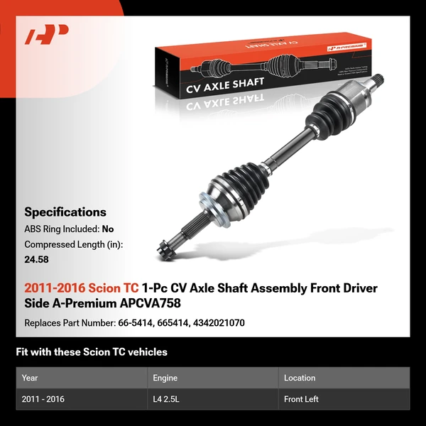 2011-2016 Scion TC 1-Pc CV Axle Shaft Assembly Front Driver Side A-Premium APCVA758