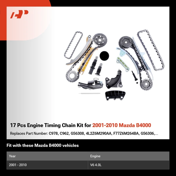 17 Pcs Engine Timing Chain Kit for 2001-2010 Mazda B4000