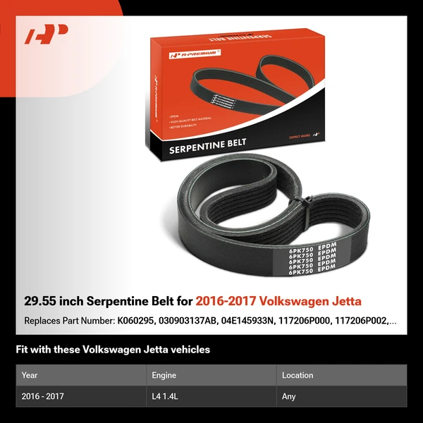 29.55 inch Serpentine Belt for 2016-2017 Volkswagen Jetta