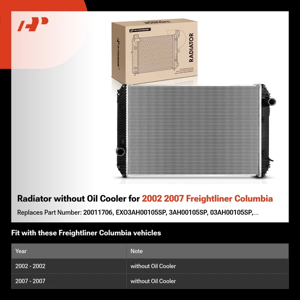 Radiator without Oil Cooler for 2002 2007 Freightliner Columbia
