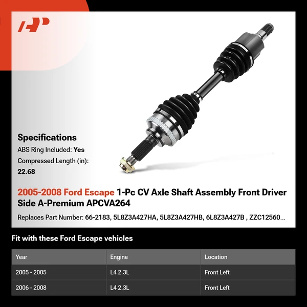 2005-2008 Ford Escape 1-Pc CV Axle Shaft Assembly Front Driver Side A-Premium APCVA264