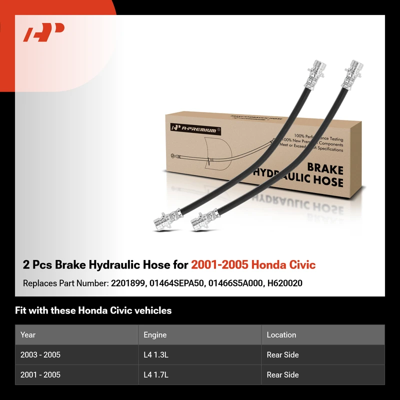 2 Pcs Brake Hydraulic Hose for 2001-2005 Honda Civic