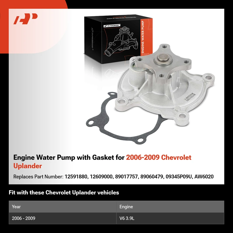 Engine Water Pump with Gasket for 2006-2009 Chevrolet Uplander
